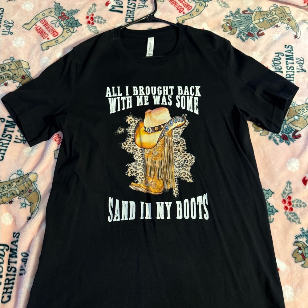 Black Graphic T-Shirt with Cowboy Boot Design